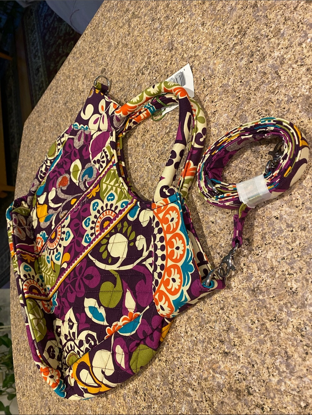 NWT Vera Bradley Plum Crazy Two Way Tote Quilted Bag With Detachable Strap MUSTY - Picture 13 of 16